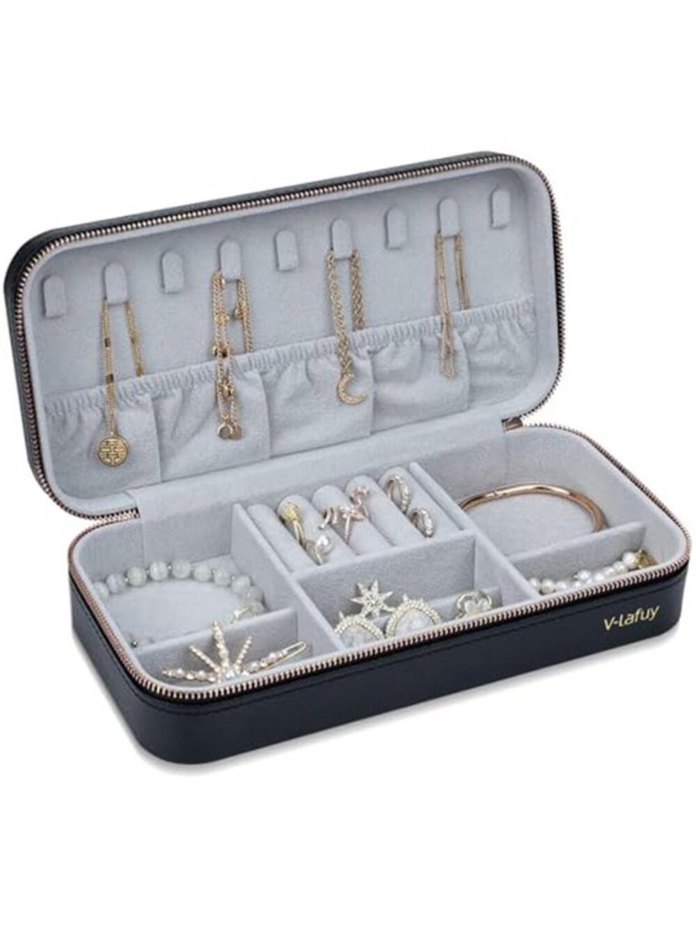 Travel Jewelry Case Organizer Portable Box Rings Earrings Necklaces Watch Black